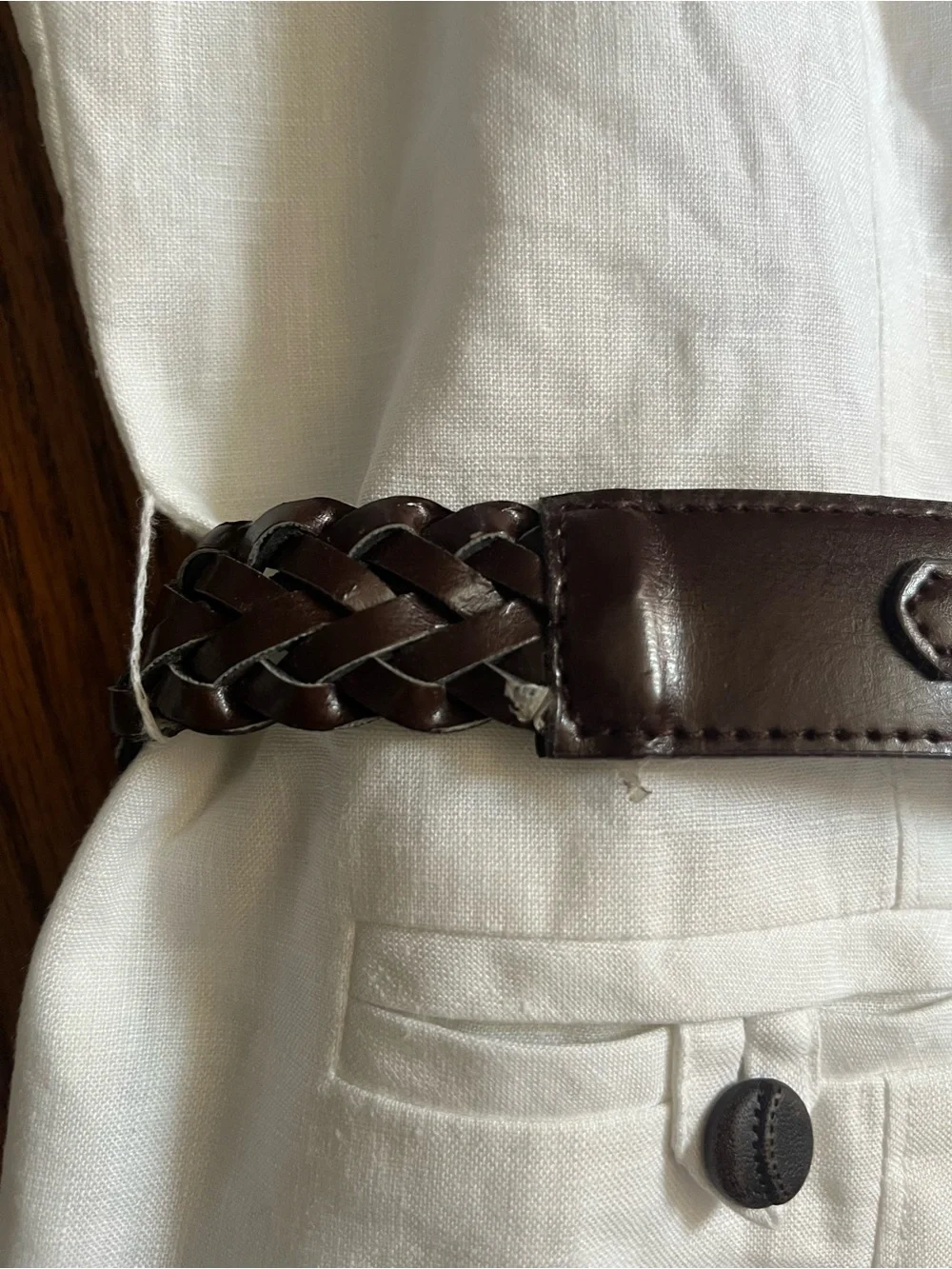 Vintage 90s Sharagano Studio White 100% Linen Button-Up Vest with Brown Belt